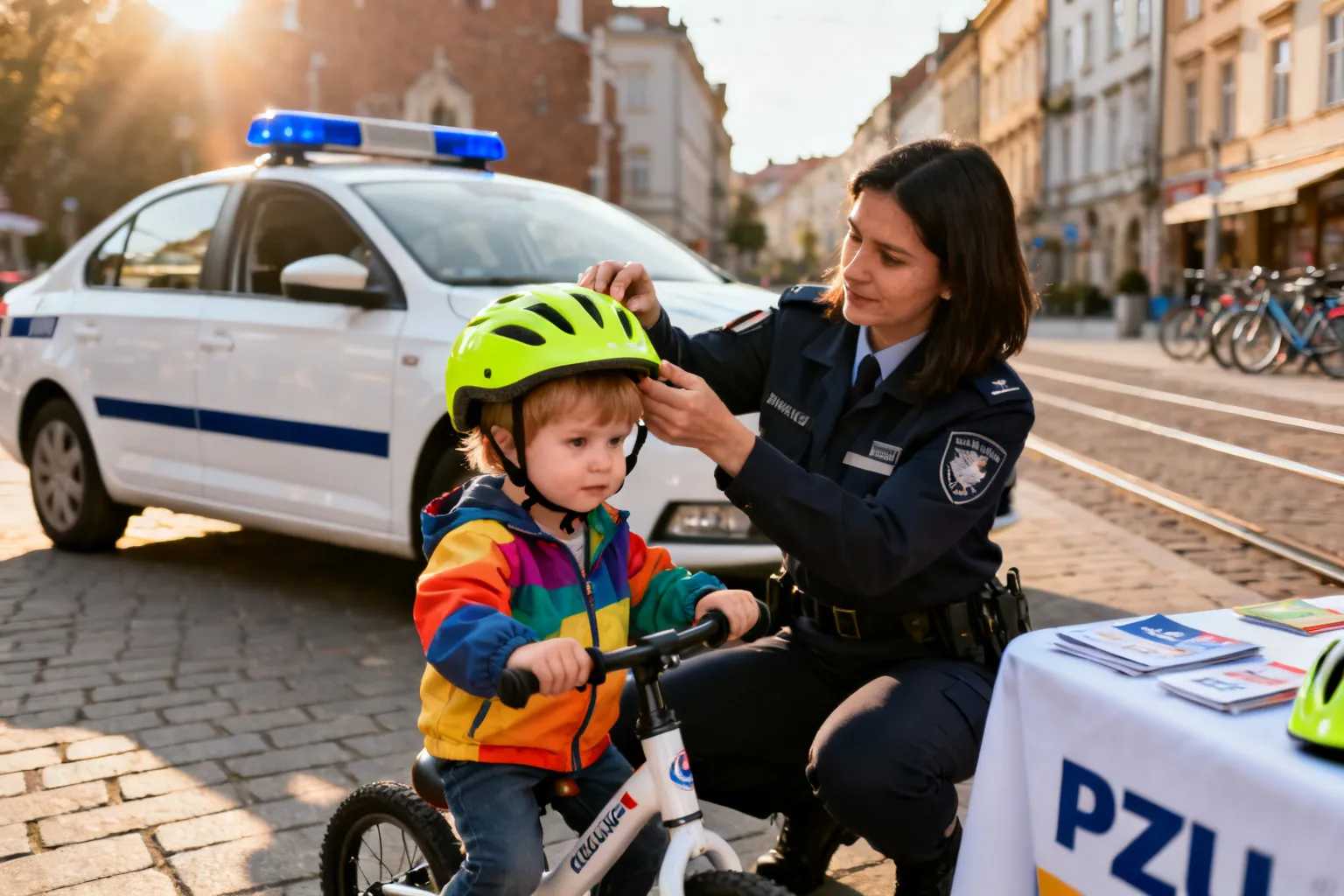 Mały kask, wielka sprawa — kaski dla dzieci od policji i PZU w Krakowie