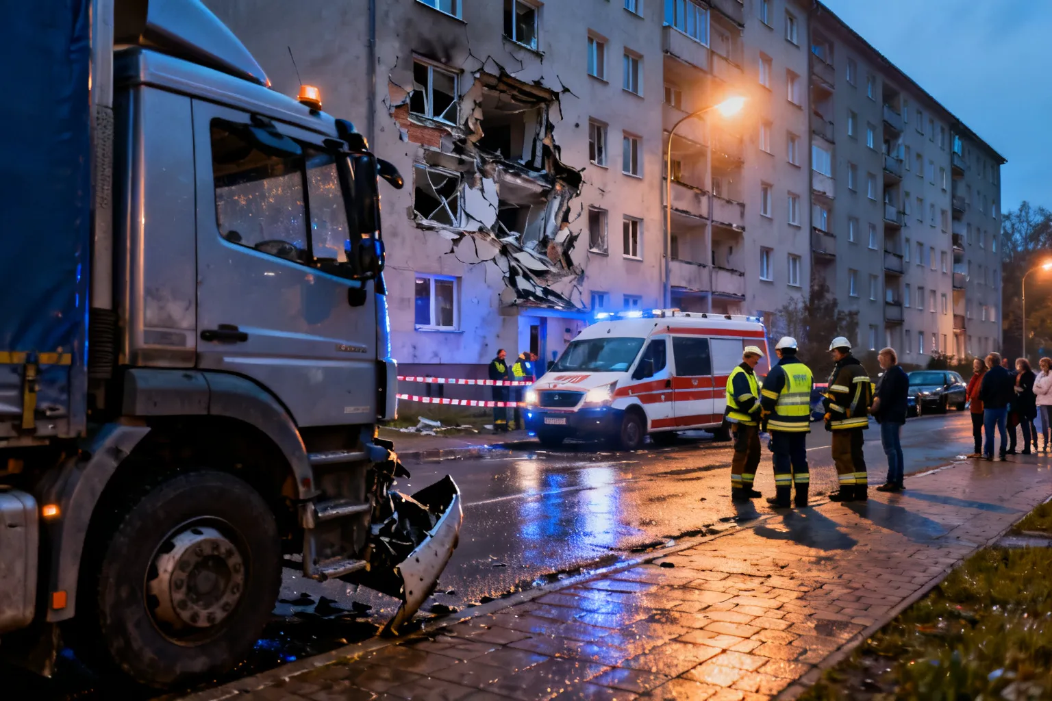 Ciężarówka uderzyła w blok na ul. Klimeckiego w Krakowie