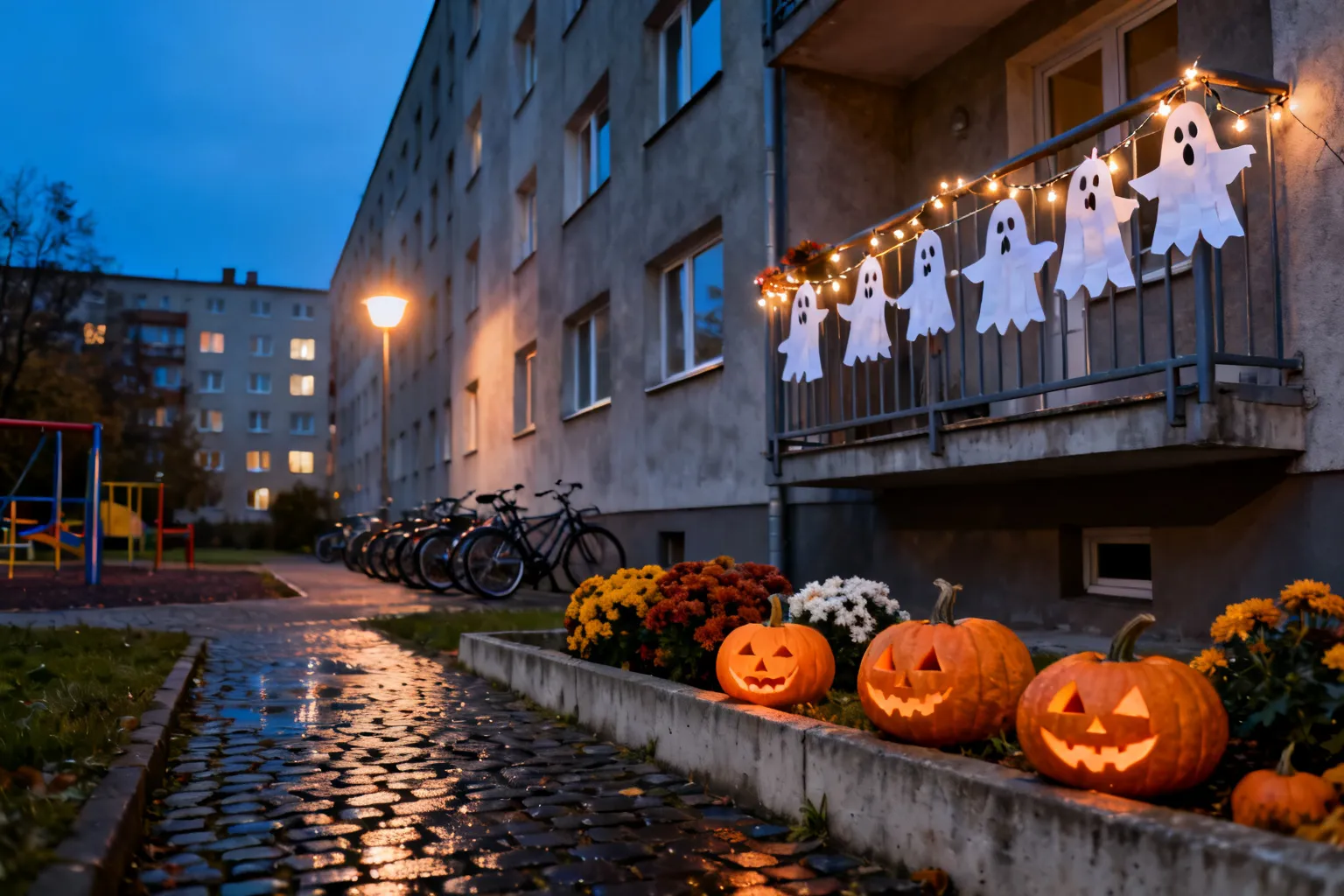 Dekoracje Halloween na osiedlu Uroczym w Nowej Hucie