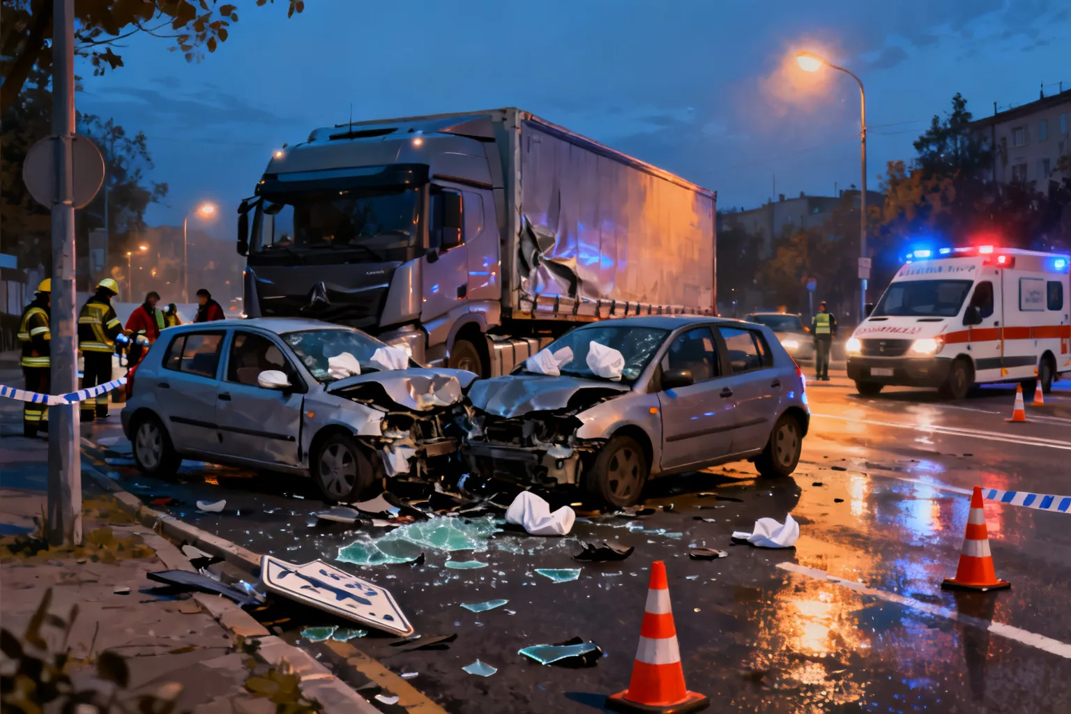 Wypadek Opolska Kraków — kolizja dwóch osobówek i ciężarówki