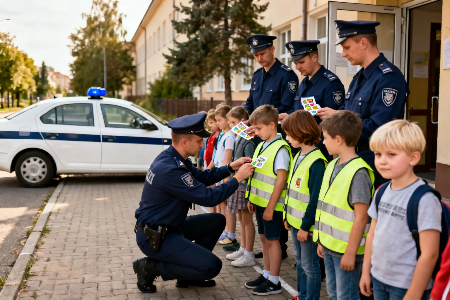 Policjanci z Krakowa uczyli dzieci noszenia odblasków w SP nr 58