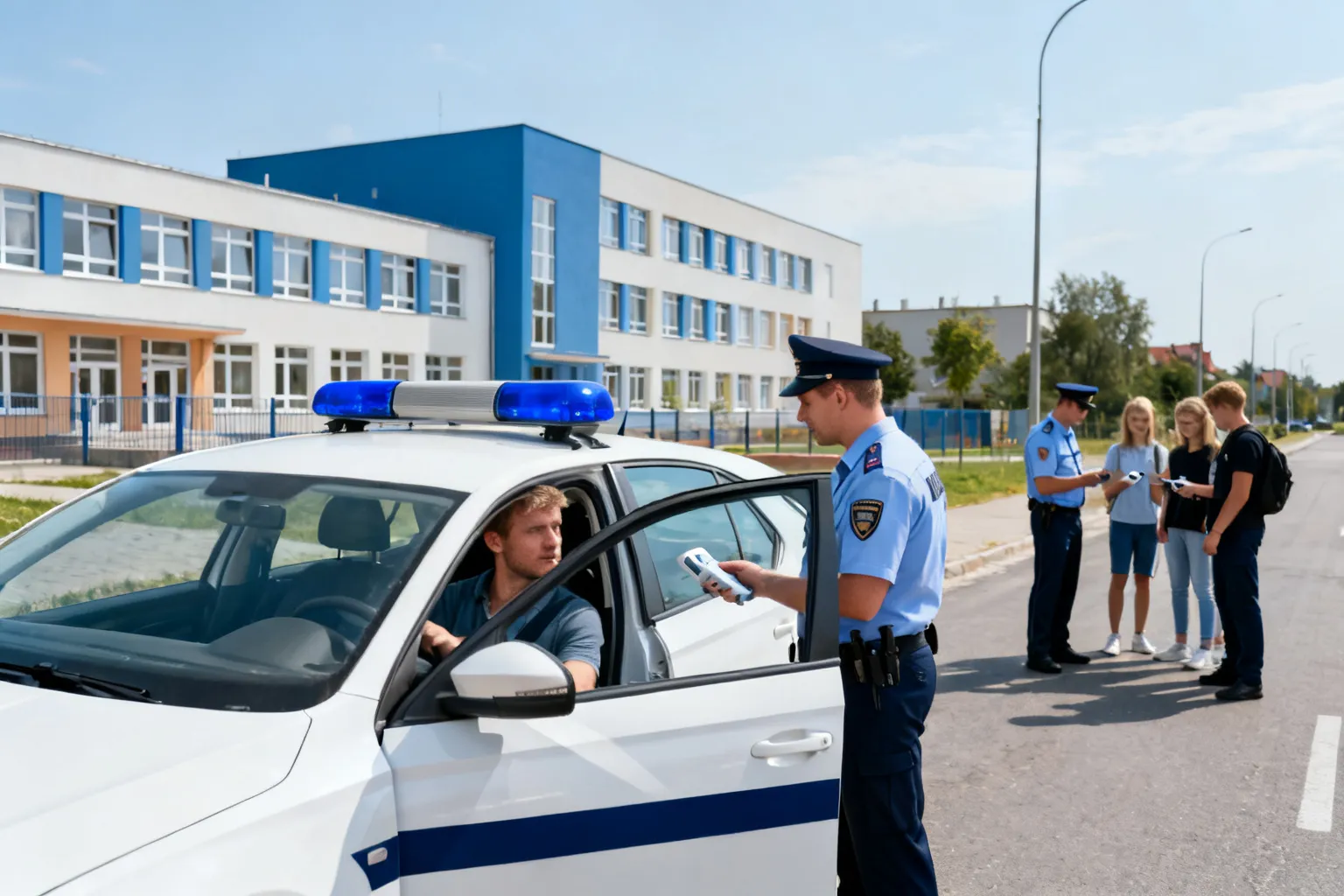 Kontrole drogówki przy Szkole Podstawowej nr 132 w Krakowie — kierowca po alkoholu