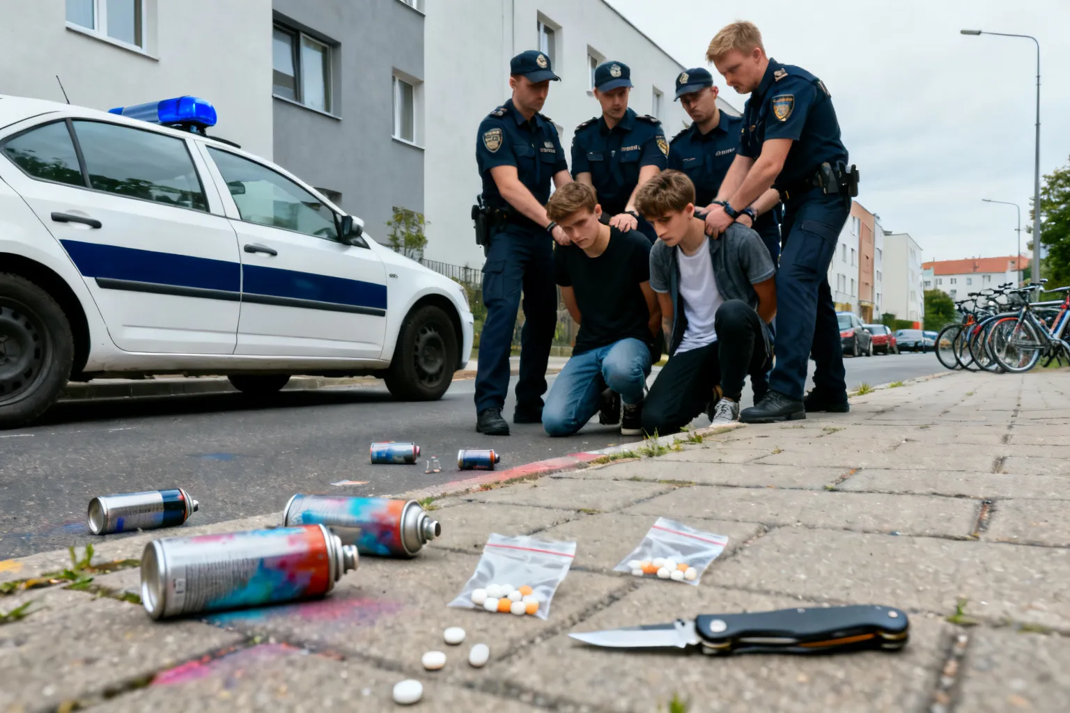 Pseudografficiarze zatrzymani w Krakowie. Narkotyki i niebezpieczne przedmioty